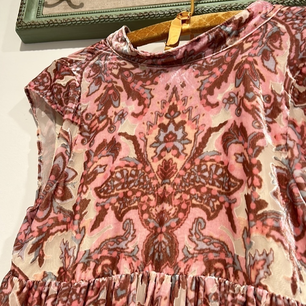 Revolve Free people All the Time Velvet Mini Dress Petal Pink Combo XS oversized